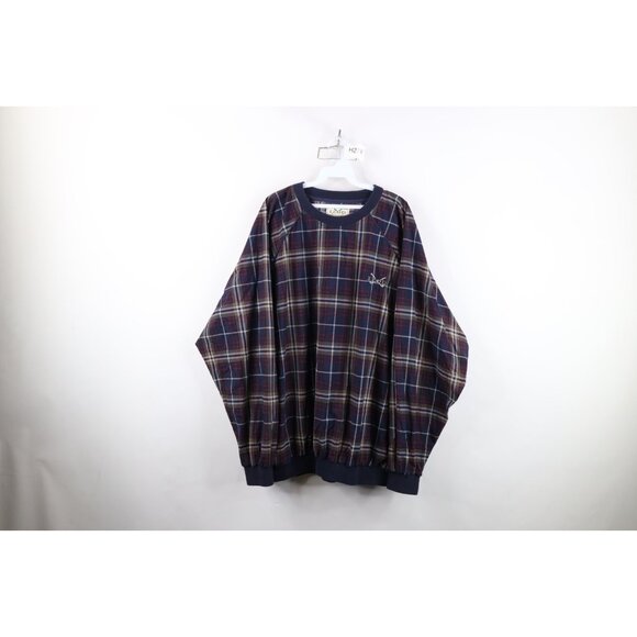 Vtg 90s Izod Mens XL Spell Out Plaid Golf Golfing Pullover Windbreaker Jacket - Picture 1 of 13